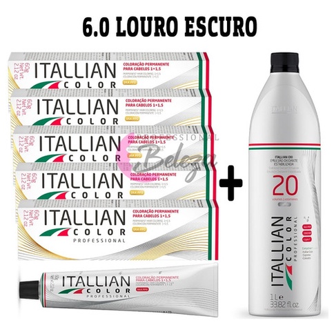 Kit 5 Tinta De Cabelo 6.0 Louro Escuro Itallian Color + Ox20