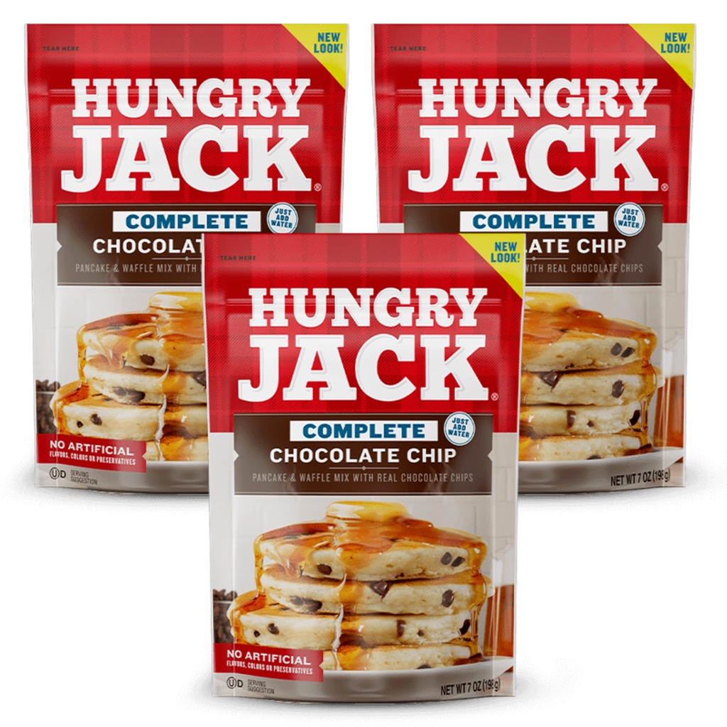 3 Hungry Jack Choco Chip Massa P/ Panqueca E Waffle Mix 198g