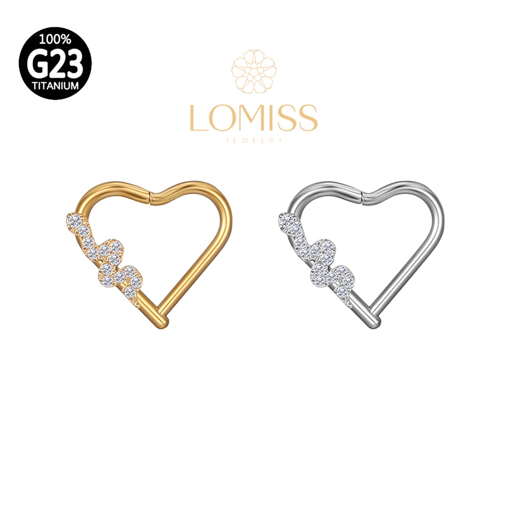 Piercing Argola Coração Titânio G23 Pvd CLIK Cobra Zircônia Lomiss  piercing