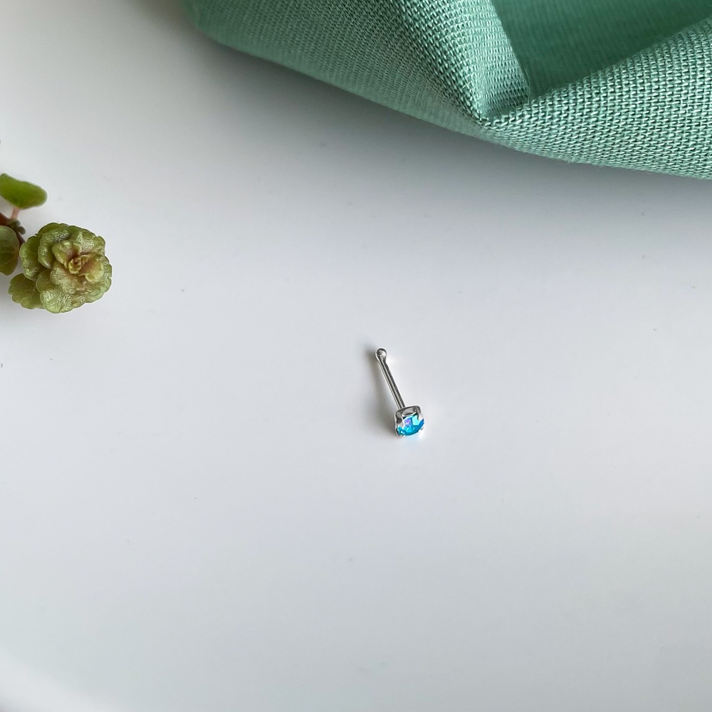 Piercing Nariz Zircônia Azul Prata 925 - Septo Orelha Nariz Ear Cuff Masculino Feminina Prata de Lei Maciça Bali