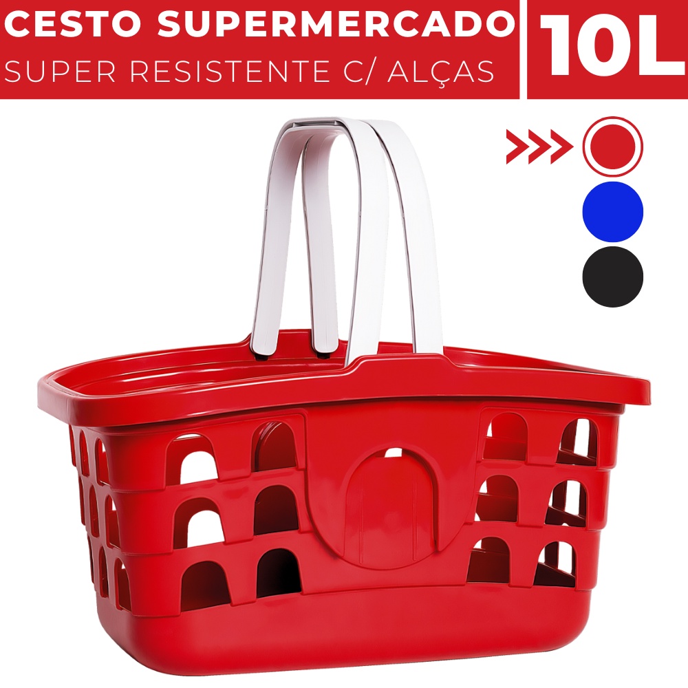 Cesto Plástico Resistente Suporta até 10L Grande Reforçado Colorido Supermercados Farmácias Padarias