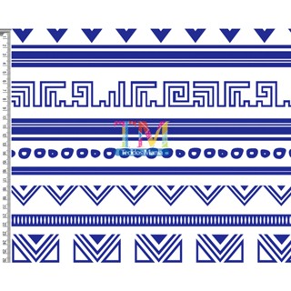 Tecido tricoline, microfibra ou gabardine estampado - Étnico - africana - azul - 0.50CM