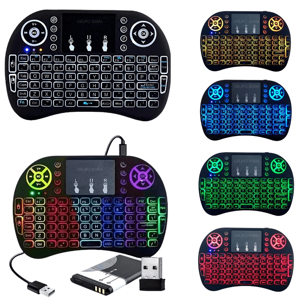 Mini Teclado Wireless Fio Sem Mouse Tv Smart Iluminado Pc E Led USB Touch Keyboard Luz Notebook Box Air