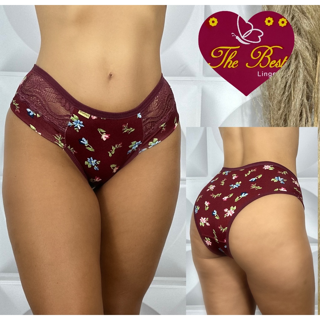 Kit com 10 Calcinhas conforto calçola suede tangão estampado algodão com renda lingerie ref 151 em Oferta na Shopee