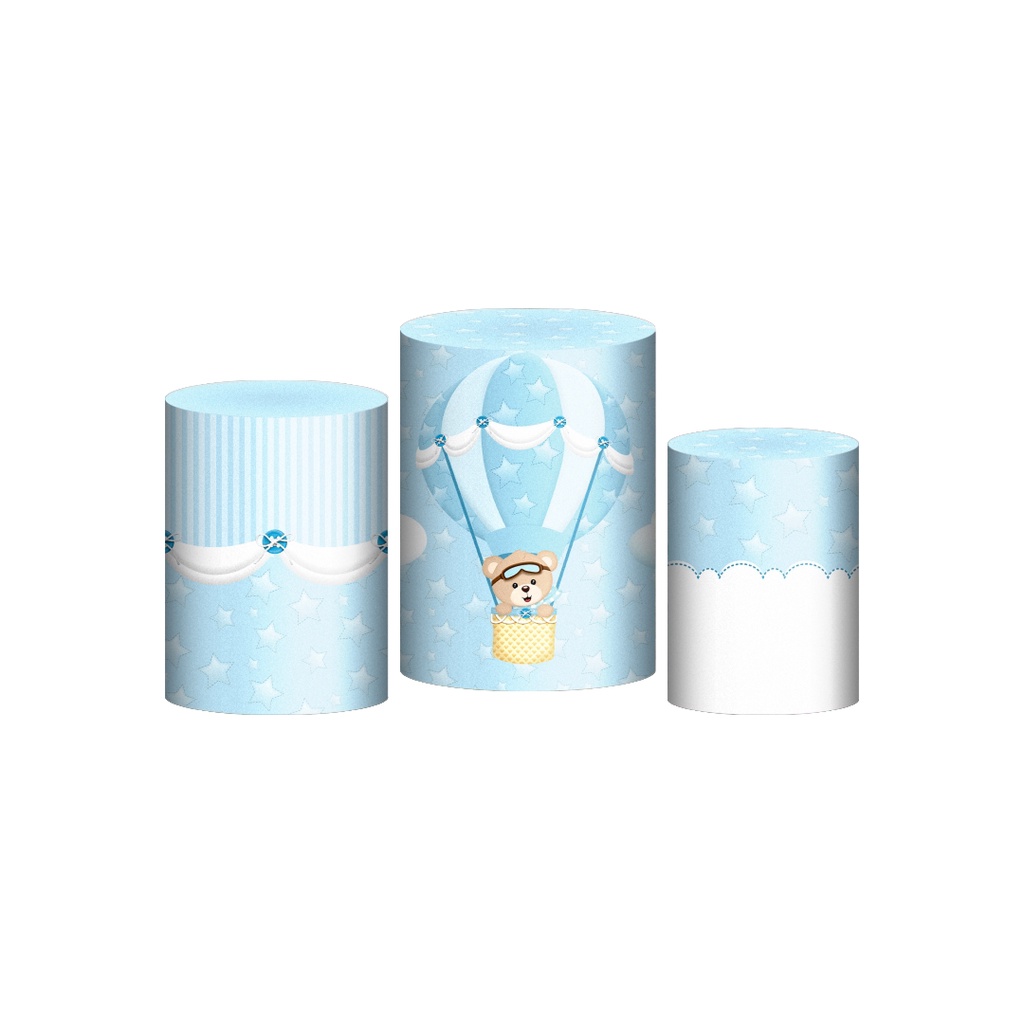 Trio de Capas de Cilindro - Tema Ursinho Baloeiro em Tecido 3D Sistema Veste Fácil