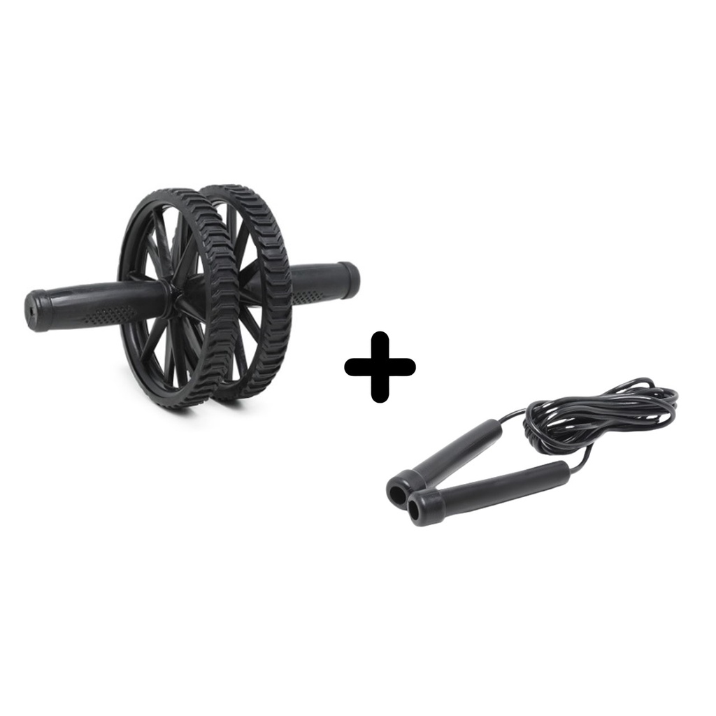 Roda Abdominal Dupla Desmontável Rolo Exercício Corda de Pular Ajustável Academia Musculação Treino Funcional