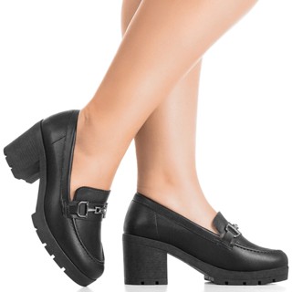 Mocassim Feminino Tratorado Sapato Salto Alto Grosso Gigil