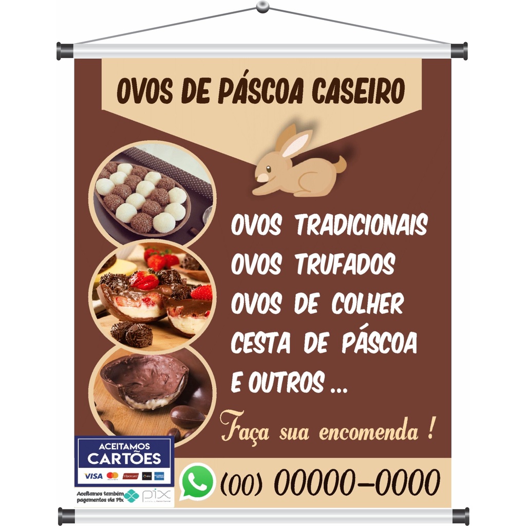 banner ovos de pascoa caseiro 60x50cm mod229 em Oferta na Shopee