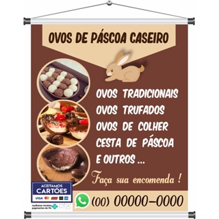 banner ovos de pascoa caseiro 60x50cm mod229 em Oferta na Shopee