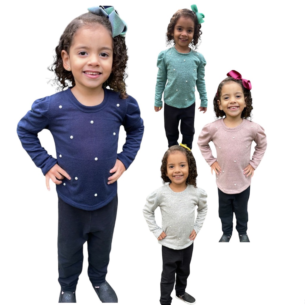 Blusa Feminina Infantil Manga Longa de Menina