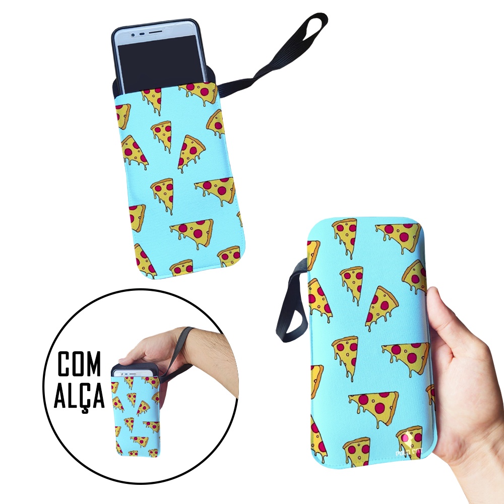Capinha Celular Case Proteção Neoprene Universal compátivel com todas as marcas Pedaço de Pizza Wallpaper