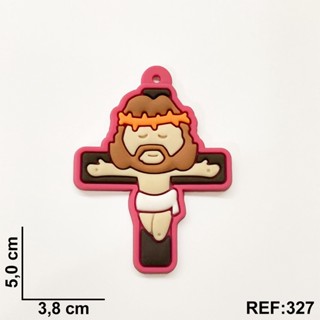 Aplique Emborrachado Kit 10 Unidades Jesus Cristo na Cruz Rosa Pink para Laços, Tiaras, Sapatos e Artesanatos REF 327