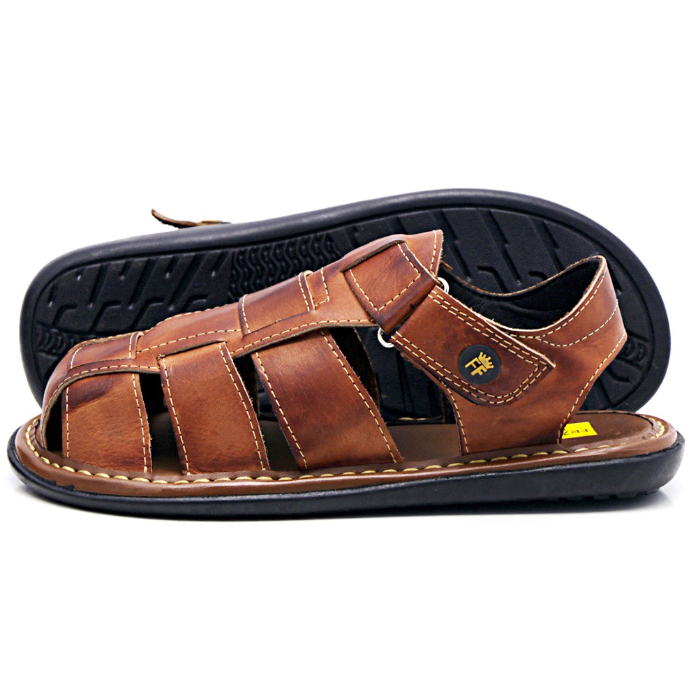 Sandália Chinelo Fechado Masculino em Couro Legítimo Casual Linha Conforto