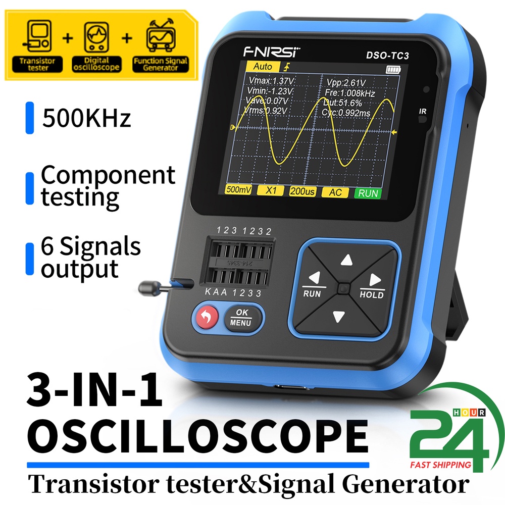 FNIRSI DSO-TC3 3in1 Osciloscópio Digital Transistor Tester Gerador De Sinais 2.4inch 10MS/s Taxa De Amostragem 500KHz