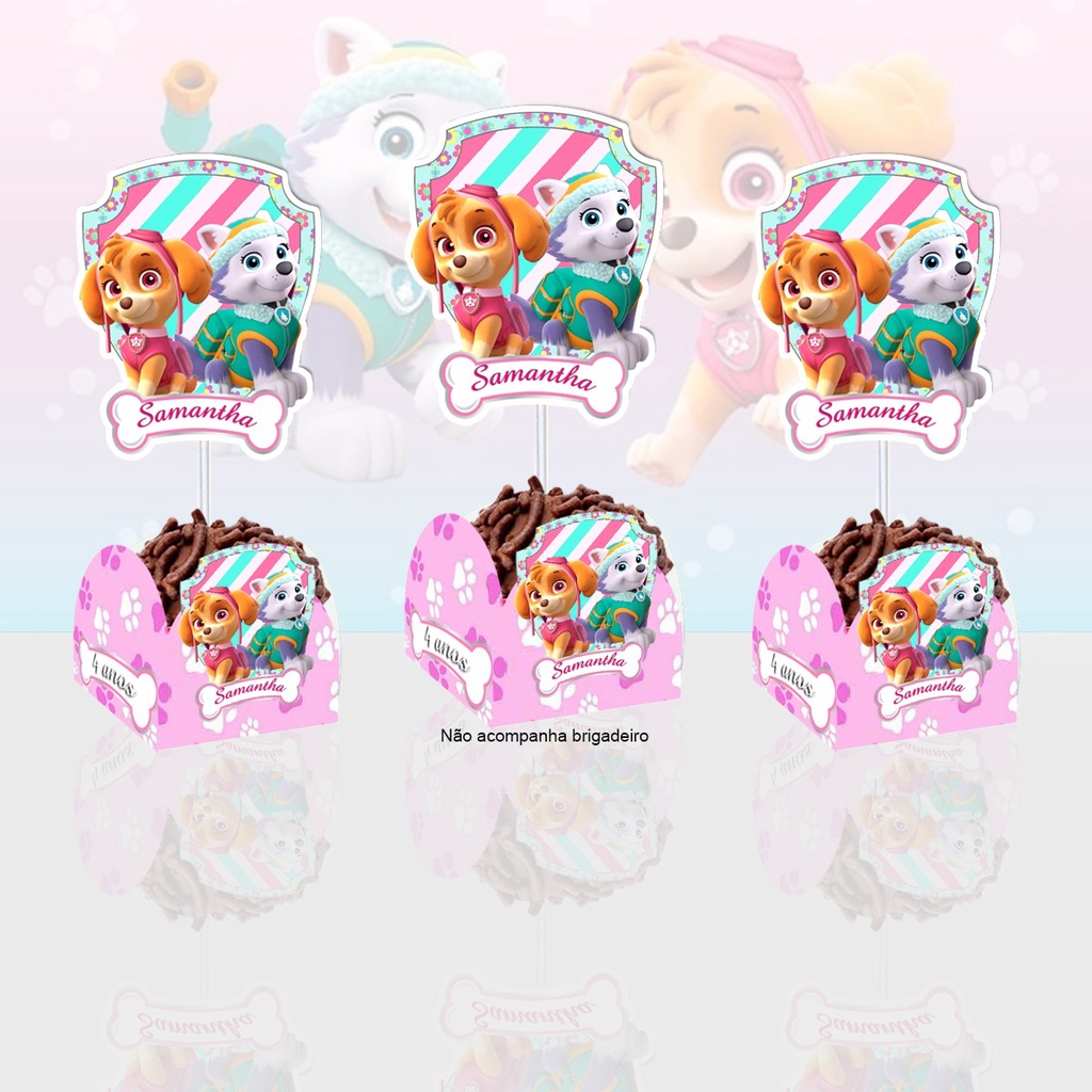 10 Forminha e 10 Topper Skye e Everest Pat Canina Tag Docinhos Aniversário Lembrancinha Personalizada