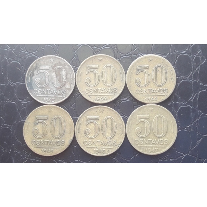 Moedas 50 centavos Getúlio Vargas 1943 níquel rosa - 1944 Com Sigla e Sem Sigla - 1945 - 1946 - 1947.