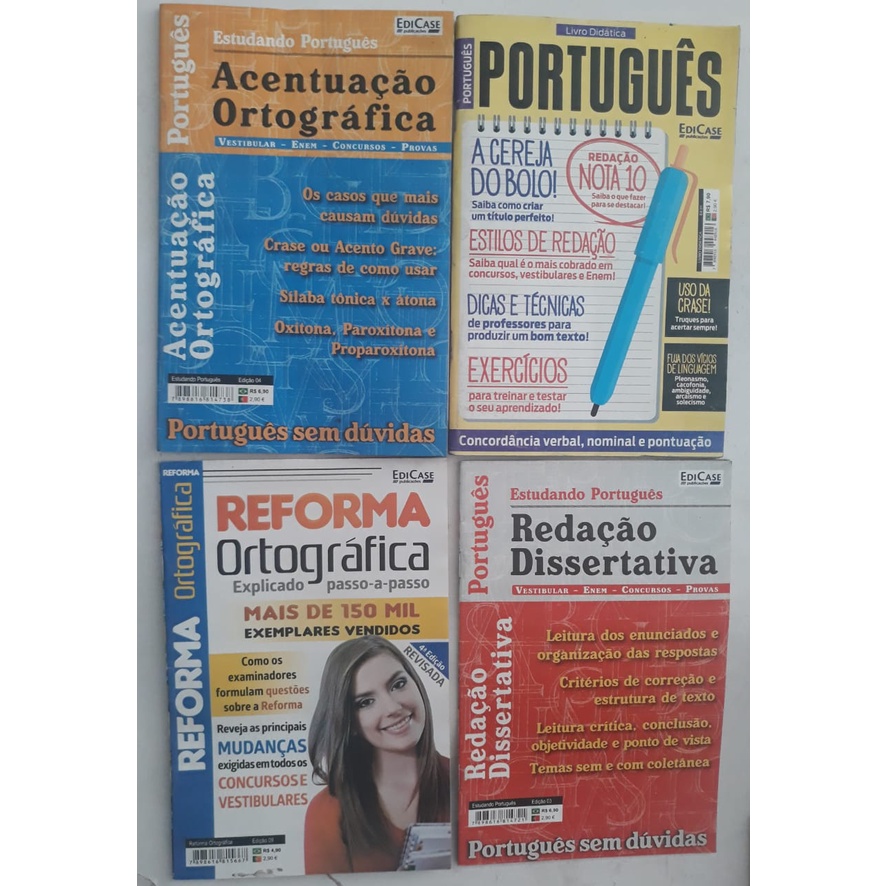 Kit 4 Revista Aprenda Português : Acentuação, Readação Dissertiva, Reforma Ortografica e Português