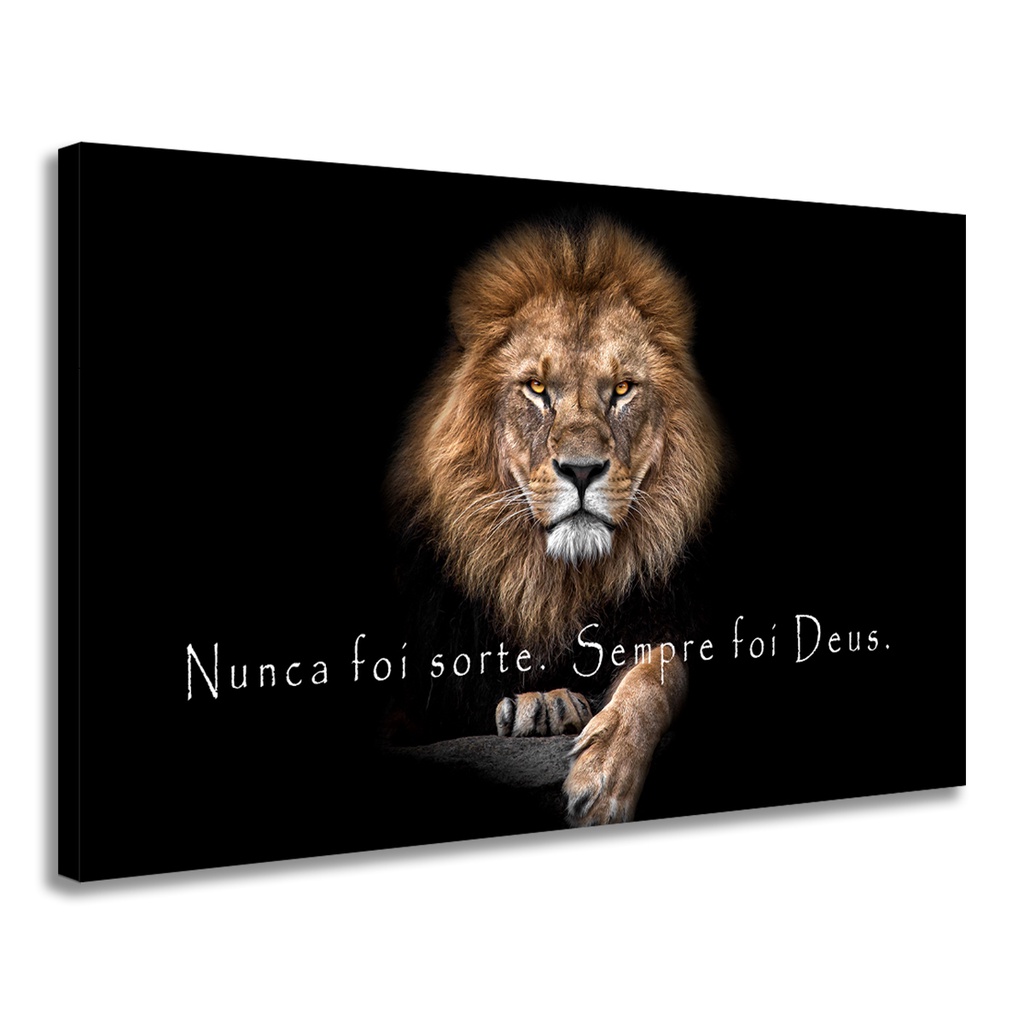 Quadro Decorativo Grande Leao Frase Sempre Foi Deus Promoção
