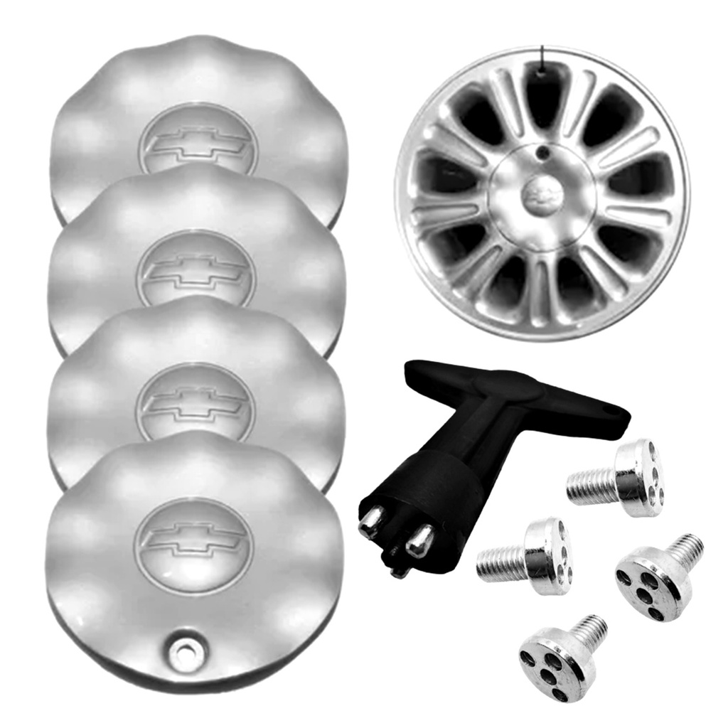 Kit 4 Calota tampa central meio de roda GM Chevrolet  + Kit Antifurto Vectra Cd 1997 A 2001