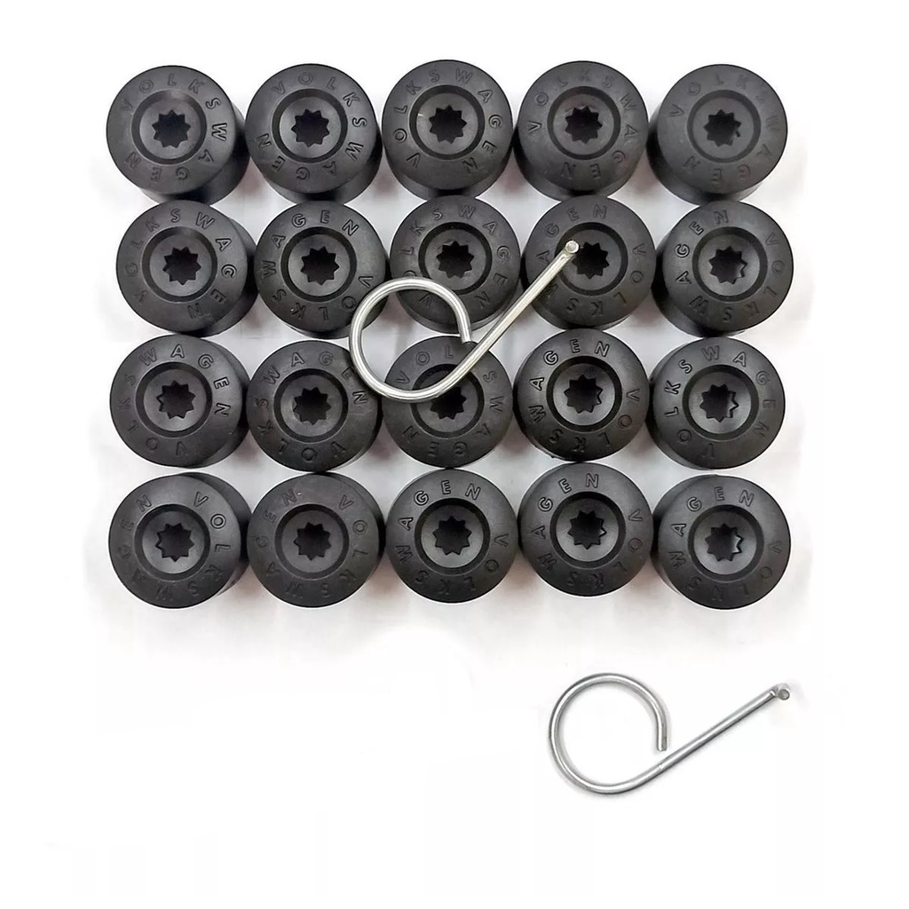 Conjunto 20 Capas Parafuso Roda  com 2 Gancho Extrator T-cross Fusca Caddy CC Eos Fox Golf Jetta Passat Variant Polo Saveiro Scirocco T-Cross Tiguan Touran Touareg T-Roc UP!  1k0601173