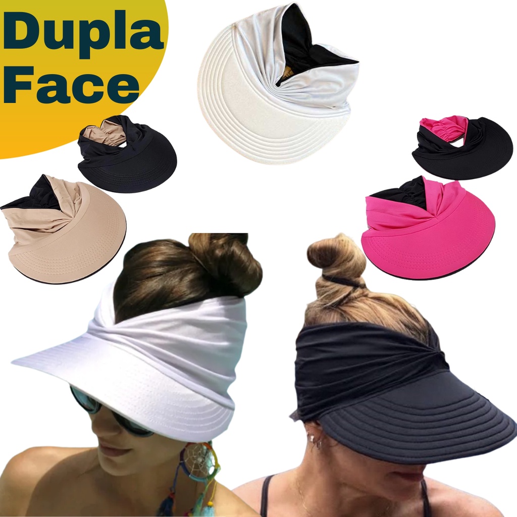 Viseira Feminina de Praia Dupla Face Proteção Solar Turbante para Verão UV50+ Bandana Piscina Varias Cores
