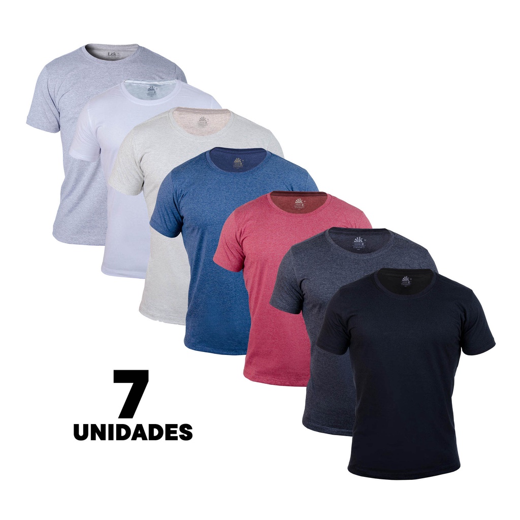 Kit 7 Camisetas Masculinas Básicas Lisas Camisa Gola Redonda em Malha Algodão Premium