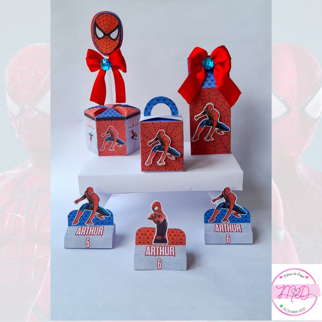 Kit 45 lembrancinhas personalizadas - Homem Aranha-  Caixinha Personalizada - Papelaria Personalizada