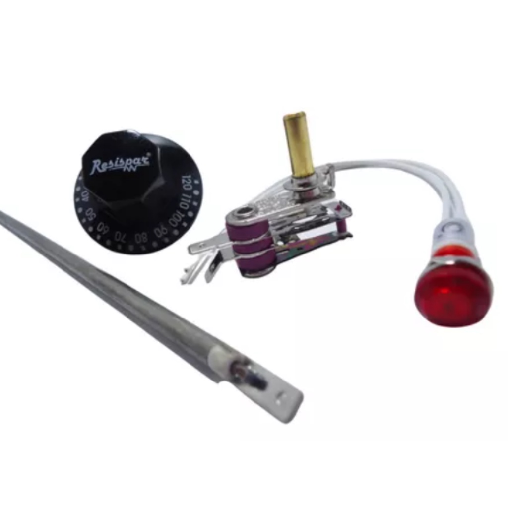 Kit Termostato + Botão + Resistência + Lâmpada Para Estufa 127v