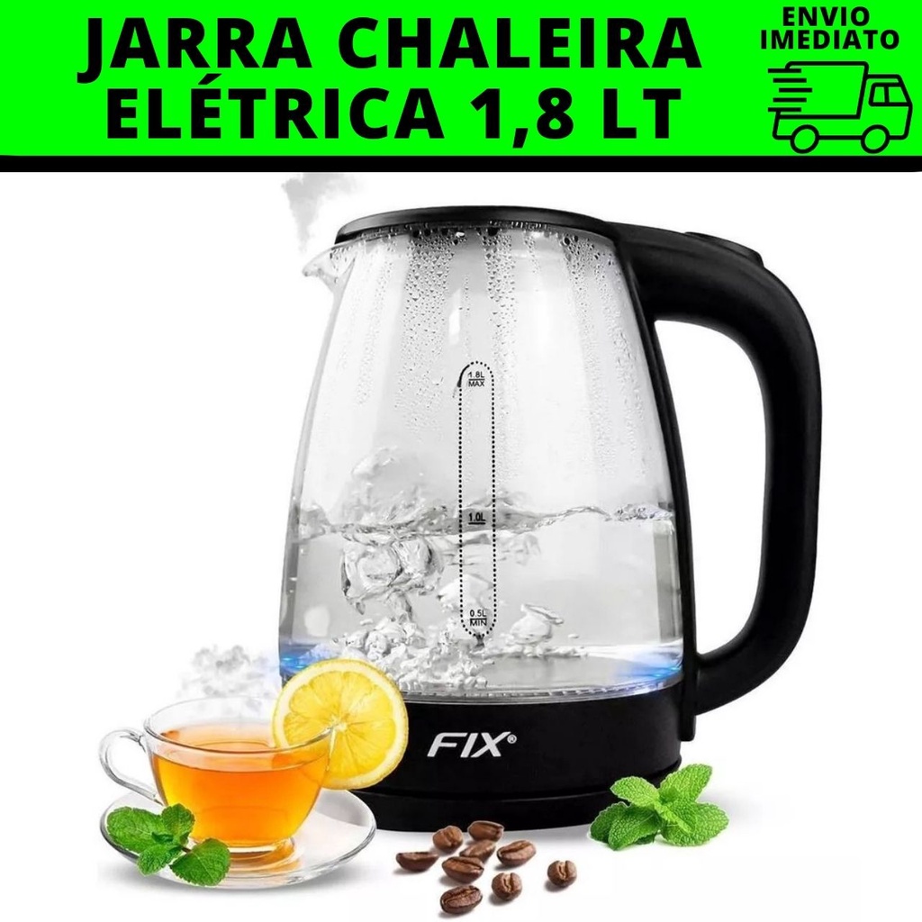 Chaleira Elétrica de Vidro Com LED Jarra com 1,8 lt 127v ou 220v