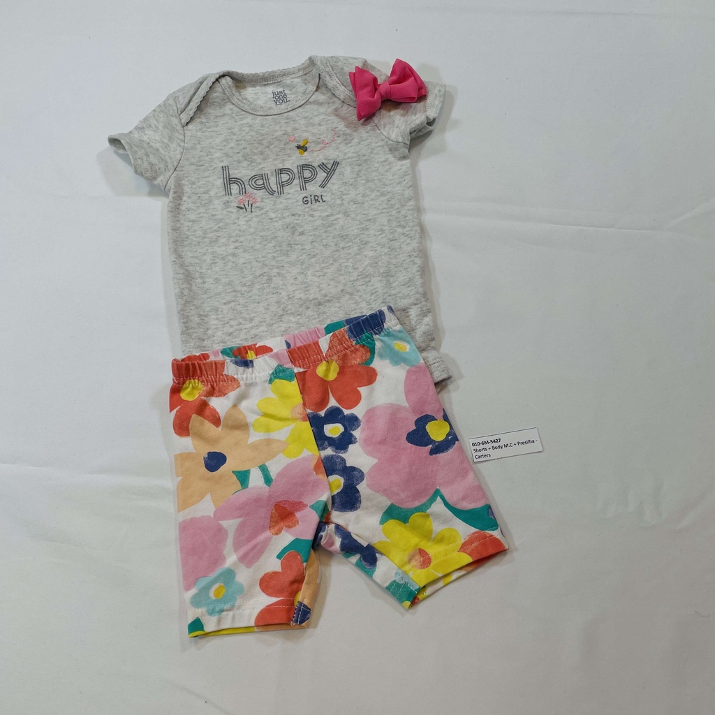 Shorts + Body MC + Presilha - Happy Girl / Floral - Carters - Tamanho 6M == peça seminova - COD 5427