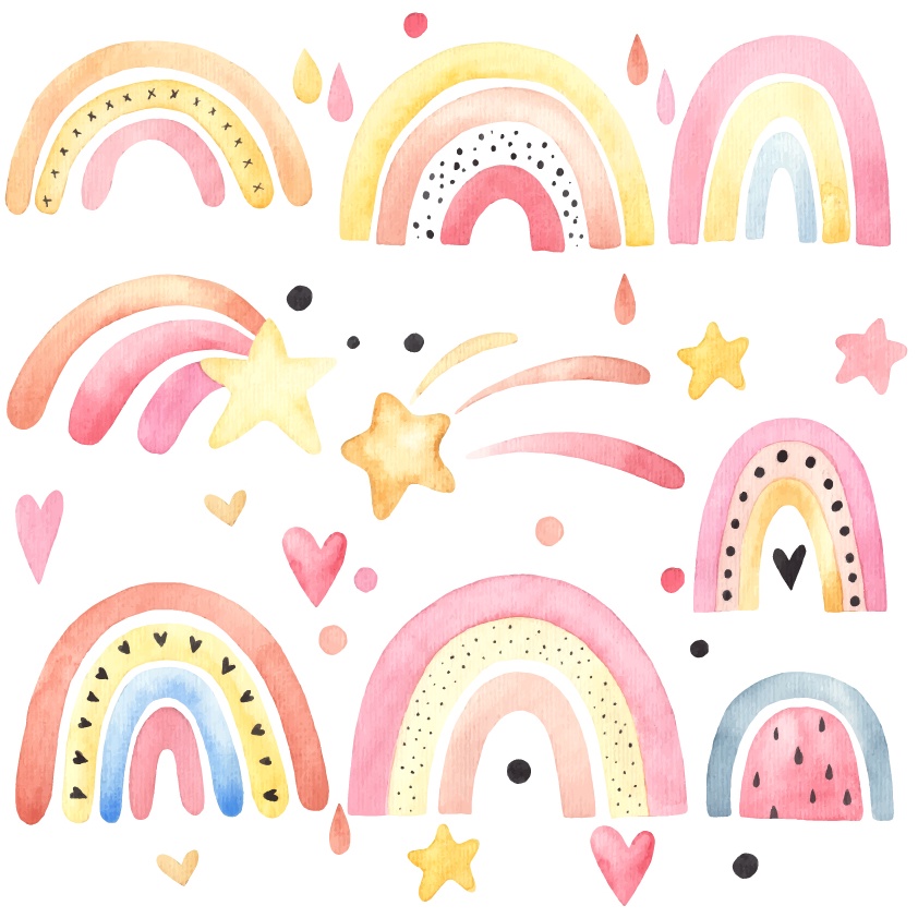 Adesivo De Parede Infantil Arco-iris Estrela Bolinhas Quarto Menina Aquarela
