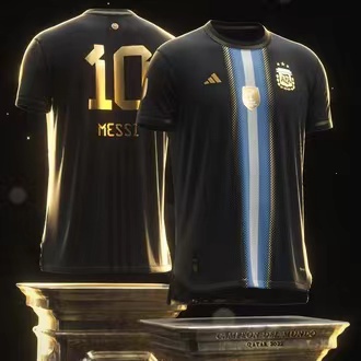 2023-24 Jogadores Campeão 3 Estrelas Argentina Camisa De Futebol Tailandesa Preta Masculina Comemorativa S-XXL