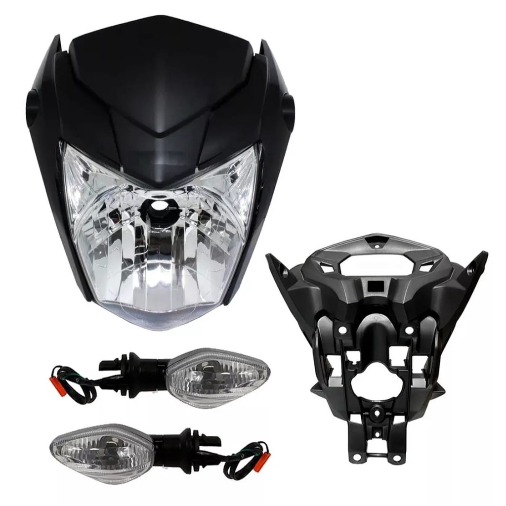 FRENTE DO FAROL COMPLETO COM PISCA E ARANHA TITAN 160 EX 2016 A 2021 PRETO.
