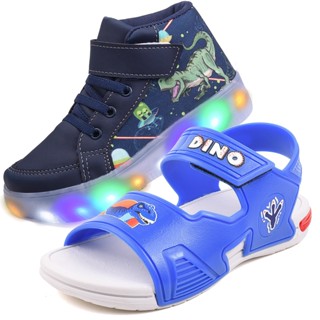 Sandália Infantil De Led Masculina Papete Dinossauro  Menino + Bota Dinossauro Moda Do Verão Lançamento Elis Magazine