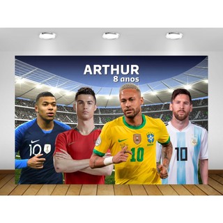Painel de Festa Copa Brasil Futebol Painel de Lona Copa Campeonato do Mundo Messi Cristiano Ronaldo Mbappé Ney