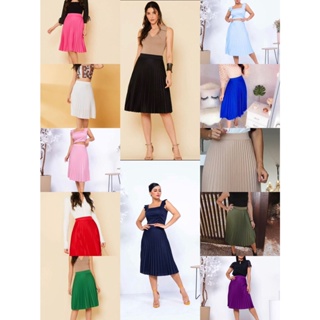 Saia Plissada Midi Forrada Lisa Varias Cores em Oferta na Shopee