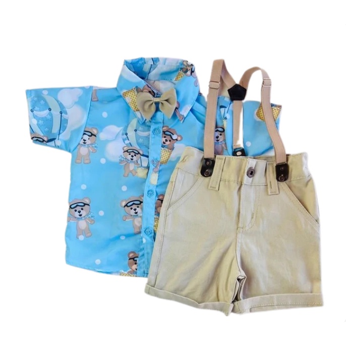 conjunto temático URSO BALOEIRO para menino - acompanha suspensório e gravata