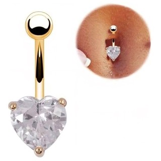 Piercing de Umbigo Pedrinha Coração Dourado Feminino Aço Cirúrgico Antialérgico