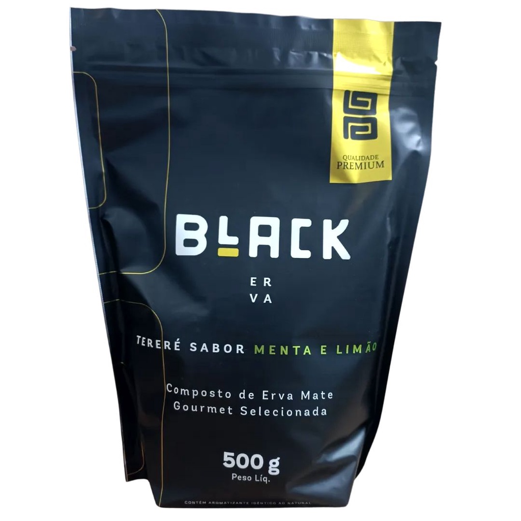 Erva mate para terere Black Erva com 500 gramas. Sabor: MENTA E LIMÃO.