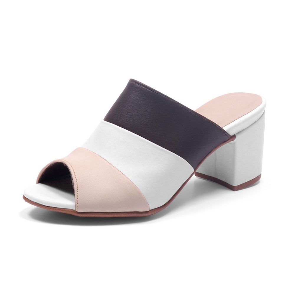 Sandália Feminina Tamanco Colors Salto Grosso Nude Branco Marrom