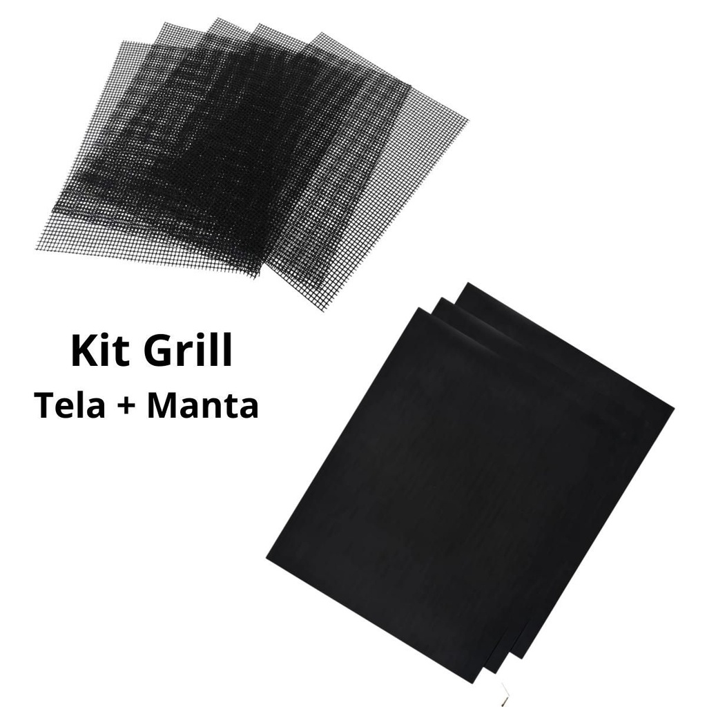 Kit Tela Grill fibra de vidro com Teflon e Manta grill para churrasqueiras grelhar carne peixe frango e legumes flexível para forno air fryer 705