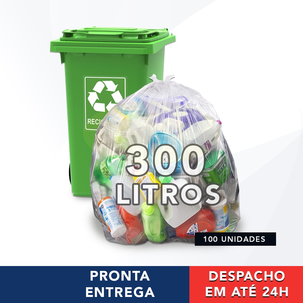 Saco Transparente 300 Litros Grande Reforçado Para Lixo 117x130cm 7 Micras Para Coleta Seletiva Com 100 Unidades - DNAC