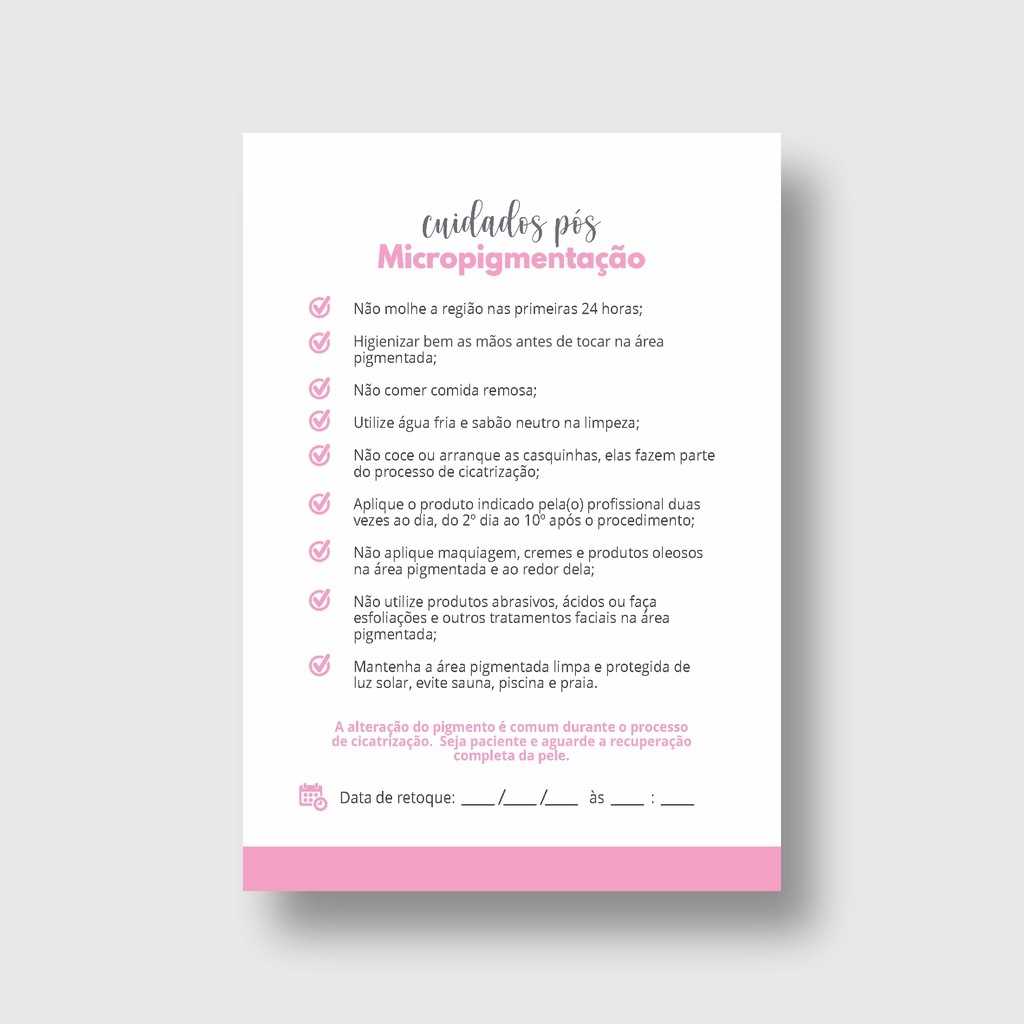 Bloco Cuidados pós Micropigmentação em Oferta na Shopee