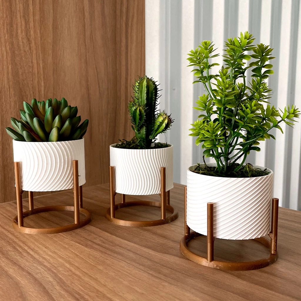 Trio de Vasos Cachepot com Suporte Para Cactos ou Suculentas — imagem 1