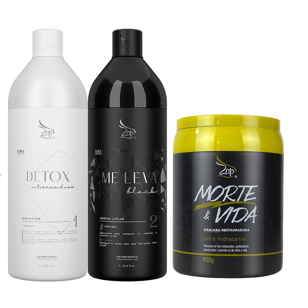 Zap Cosméticos Kit Progressiva Me Leva Black + Mascara Reconstrução Profunda Morte E Vida Pós Alisamento Melhor Mais Usado Em Salão