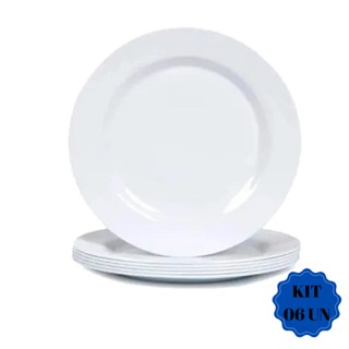 Jogo Kit 06 Pratos Menu Raso Branco Vidro Redondo Opaline Nadir Figueiredo Duralex Resistente Borda Lisa Conjunto Cozinha Porcelana Fundo Jantar Almoço Platos