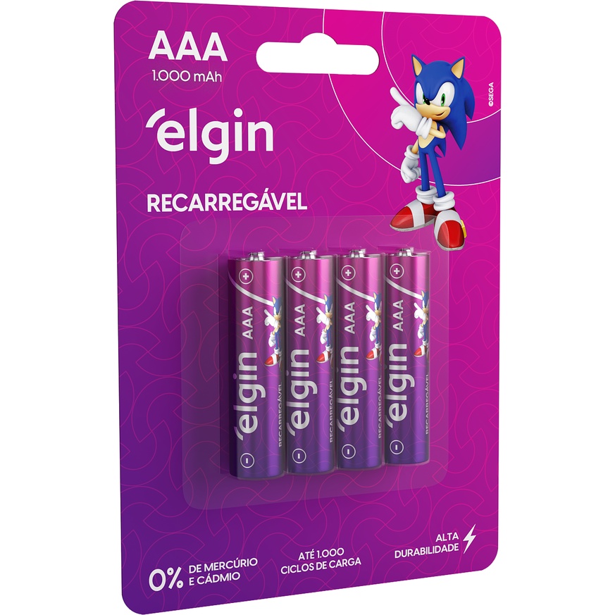 04 Pilhas Recarregável Palito Elgin Aaa 1000mah 01 Blister C/4 Unid