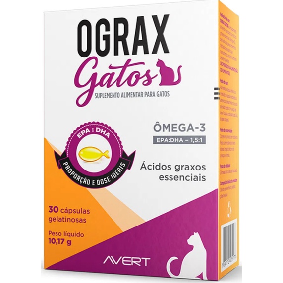 Ograx Gatos 30 Cápsulas Suplemento para Gatos Avert em Oferta na Shopee