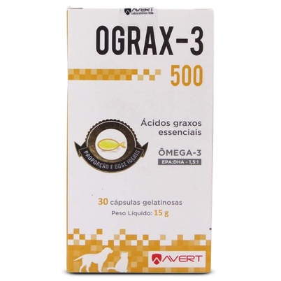 Ograx-3 500mg 30 Cápsulas Suplemento para Cães e Gatos Avert - Pets