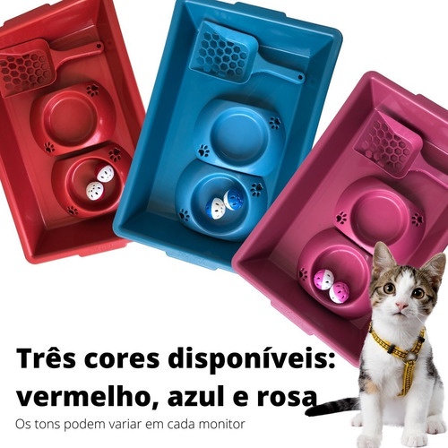 Kit Caixa de Areia Completa Acessórios Pá + Comedouro e Bebedouro + Caixa de Areia + 2 Bolinhas